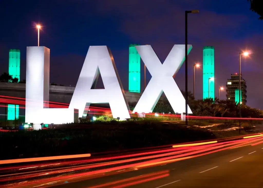 Street light, LED street light, Los Angeles International Airport, documentary photography by Josh Edelson/AFP