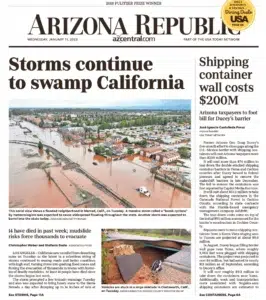 The Arizona Republic — embers filling the sky over a wildfire in a photograph by Josh Edelson