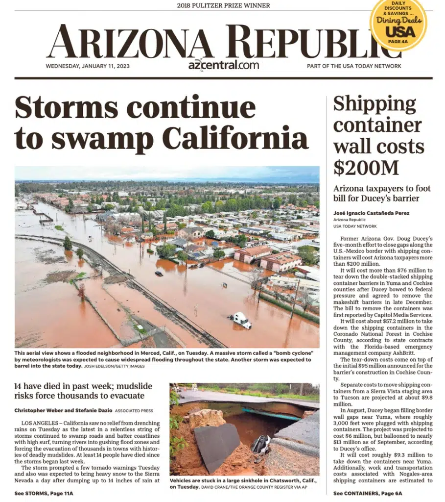 The Arizona Republic, embers filling the sky over a wildfire in a photograph by Josh Edelson