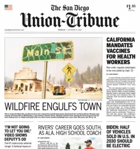 The San Diego Union-Tribune — firefighters confronting a California wildfire in a photograph by Josh Edelson