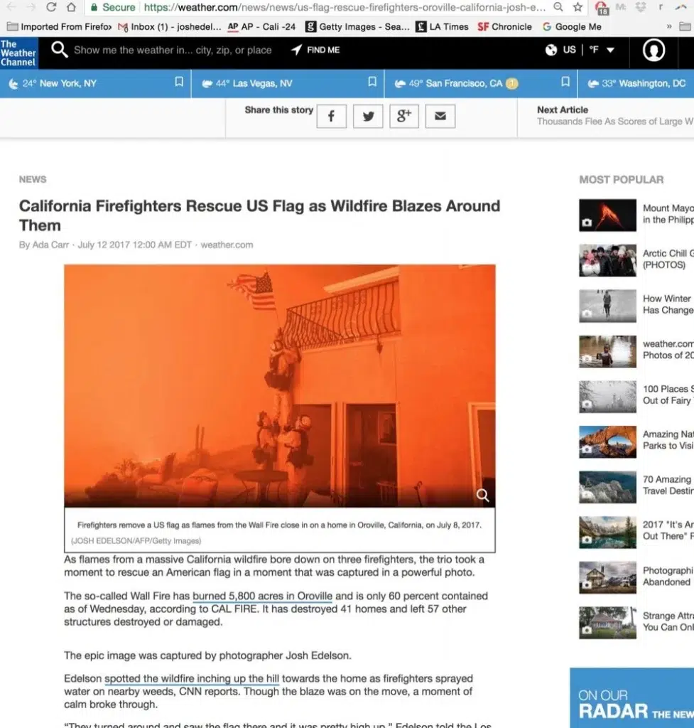A Josh Edelson California wildfire image published in the news media (press feature 4)