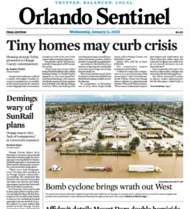 the Orlando Sentinel — flames sweeping across a California hillside  — a Josh Edelson photograph