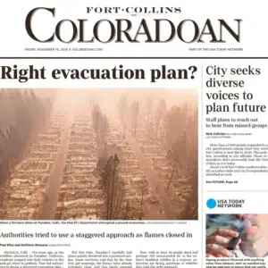 the Coloradoan — a wind-driven wildfire racing toward homes, photographed by Josh Edelson