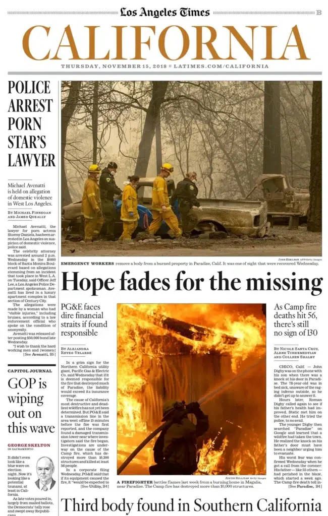 California magazine, embers filling the sky over a wildfire, a Josh Edelson photograph