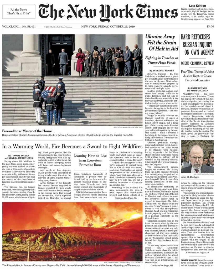 The New York Times, a California wildfire burning after dark, photographed by Josh Edelson