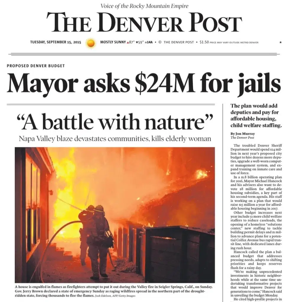 The Denver Post front page featuring a photograph by Josh Edelson (2)