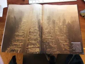 A California wildfire photographed by Josh Edelson (a California wildfire burning after dark)