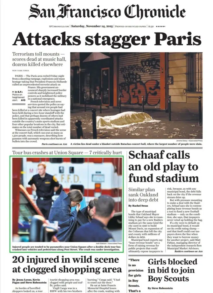 San Francisco Chronicle front page with a photograph by Josh Edelson (2)