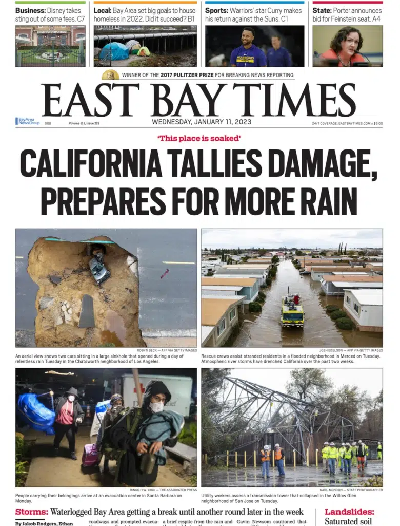 the East Bay Times, a California wildfire burning after dark, captured by Josh Edelson
