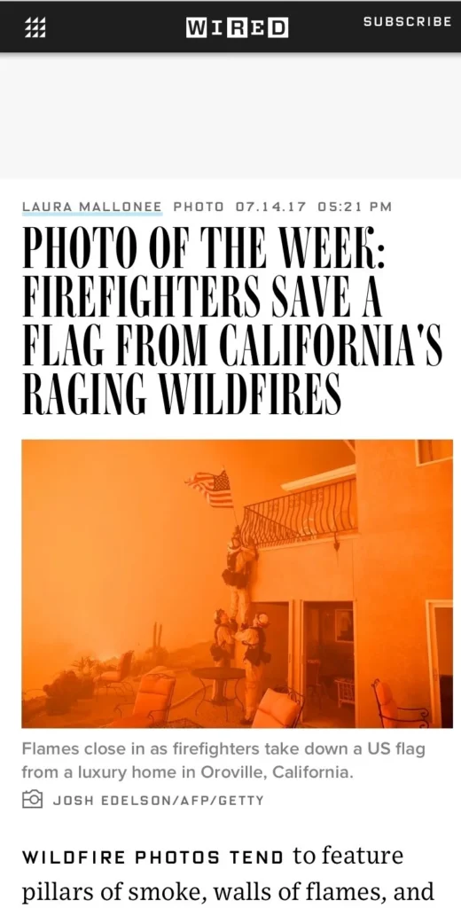 PHOTO magazine, a firefighter on the line of a California wildfire in a photograph by Josh Edelson