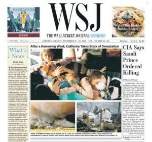 The Wall Street Journal — a firefighter on the line of a California wildfire, captured by Josh Edelson