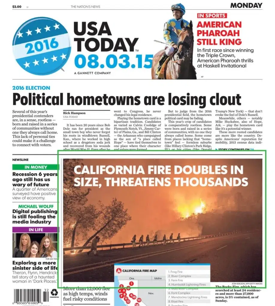 USA Today, a fast-moving California wildfire, photographed by Josh Edelson