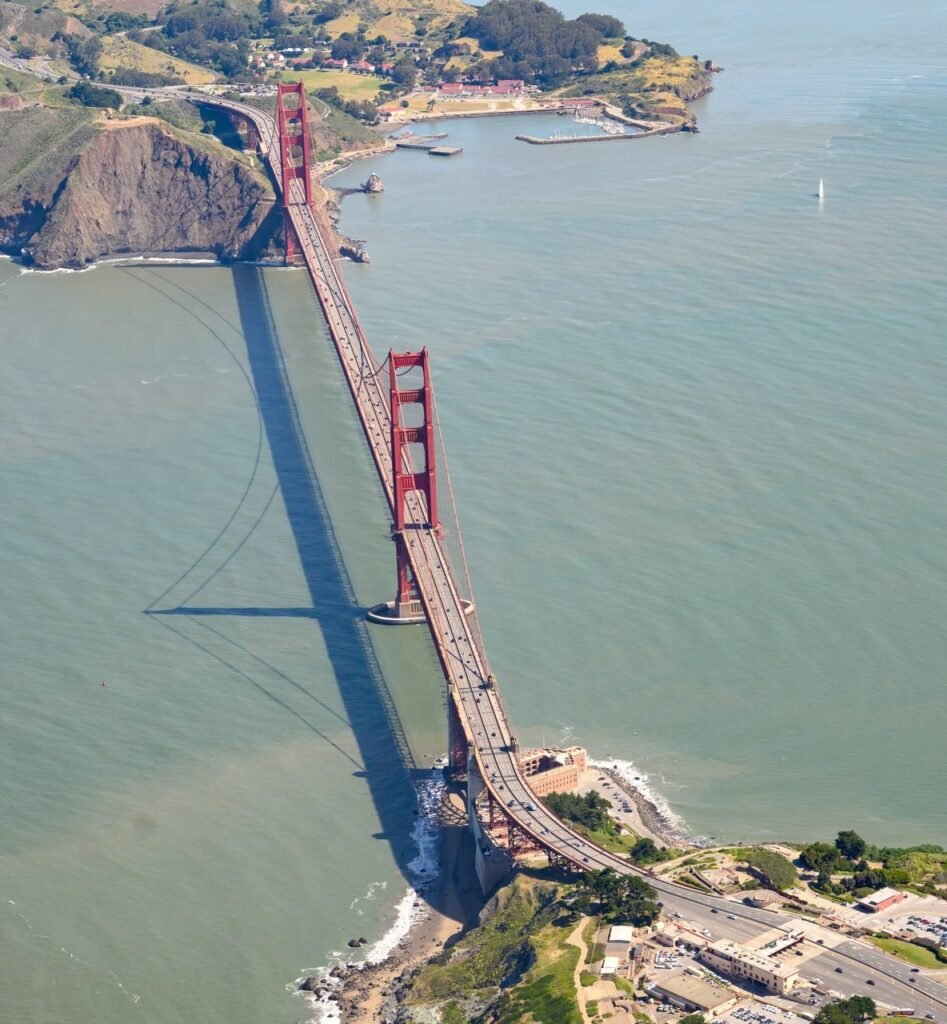 Aerial photograph of the Golden Gate Bridge and San Francisco Bay by Bay Area aerial photographer Josh Edelson, shot from a fixed-wing aircraft