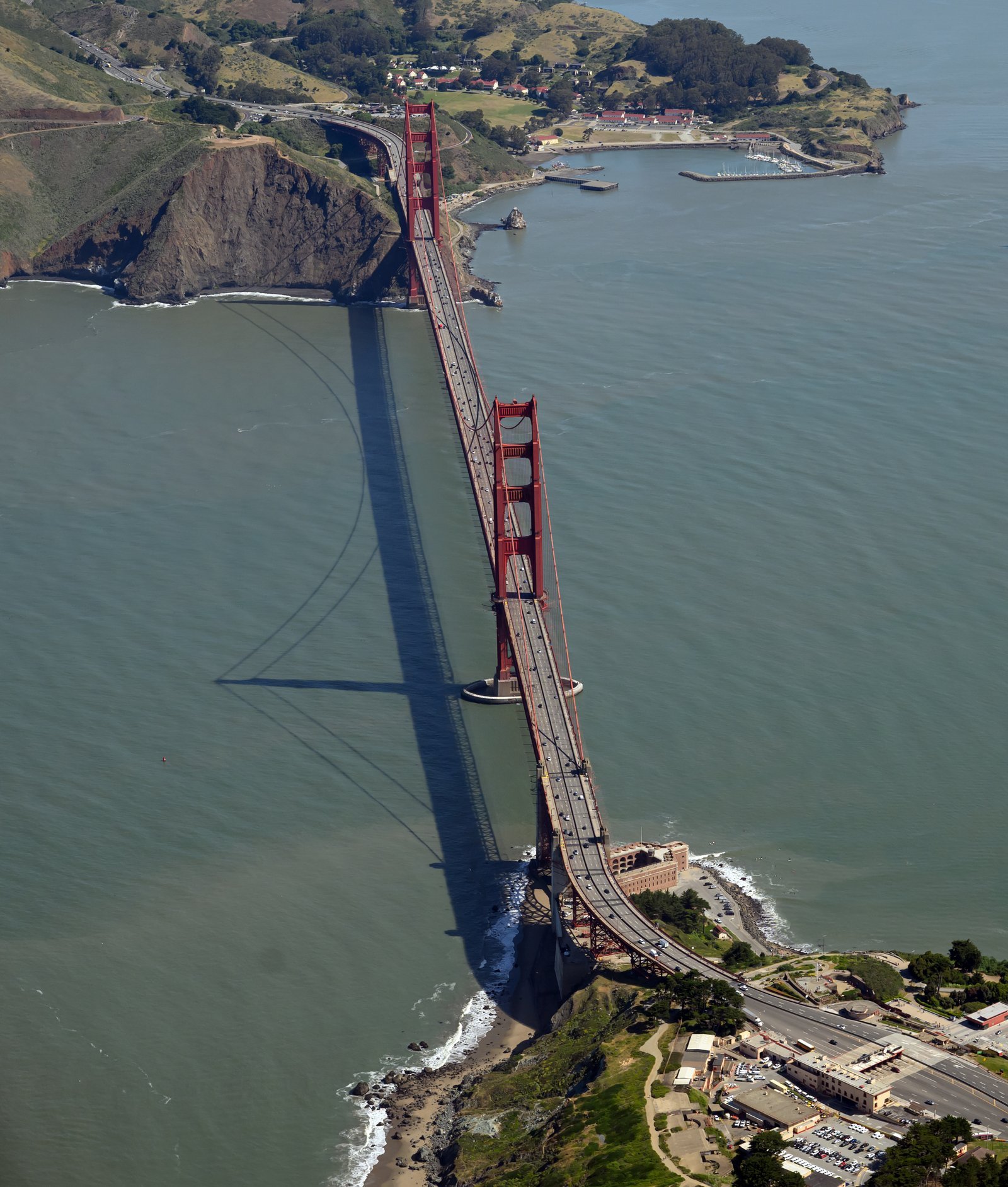 The Golden Gate Bridge from over the San Francisco Bay, looking north toward Marin. Photo by Josh Edelson.