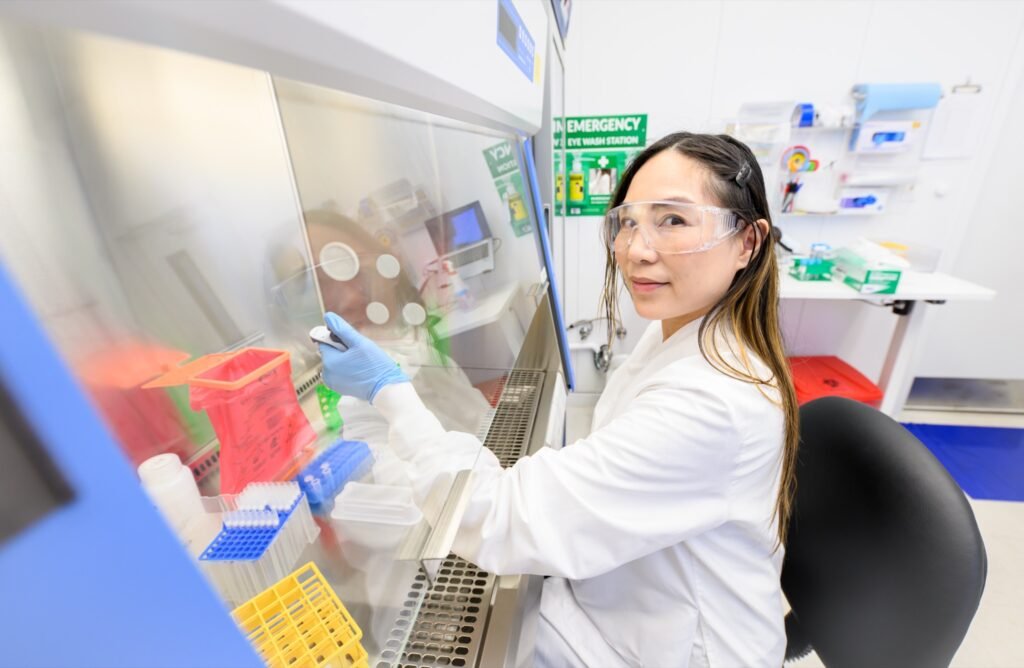 Laboratory samples and a testing kit in a San Francisco biotech lab