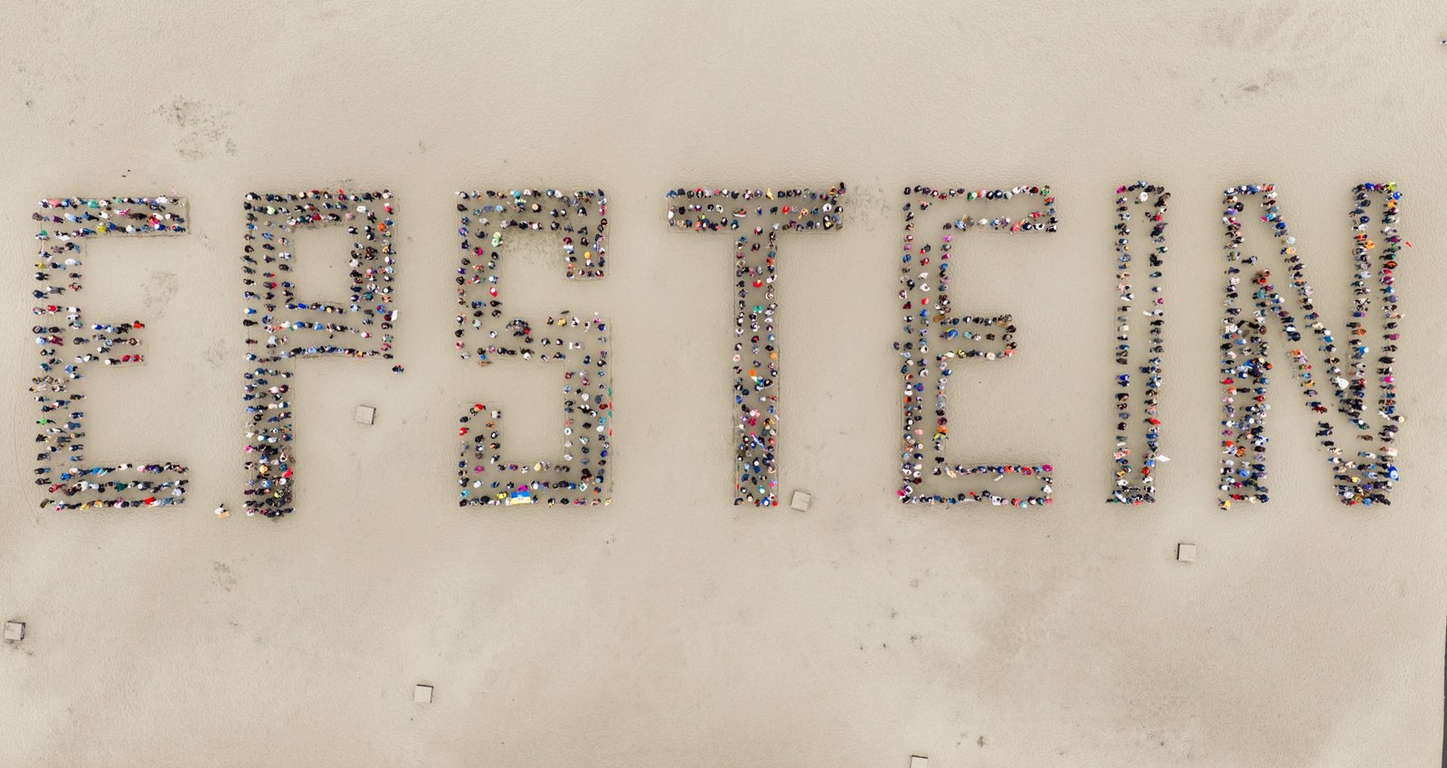 Seen from directly overhead, the letters resolve into hundreds of individual people. Aerial photo by Josh Edelson, on assignment for the San Francisco Chronicle.