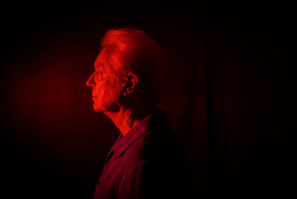 David Byrne photographed backstage at the Greek Theatre in Berkeley before a performance on his Who Is The Sky? tour. (Josh Edelson / LA Times)