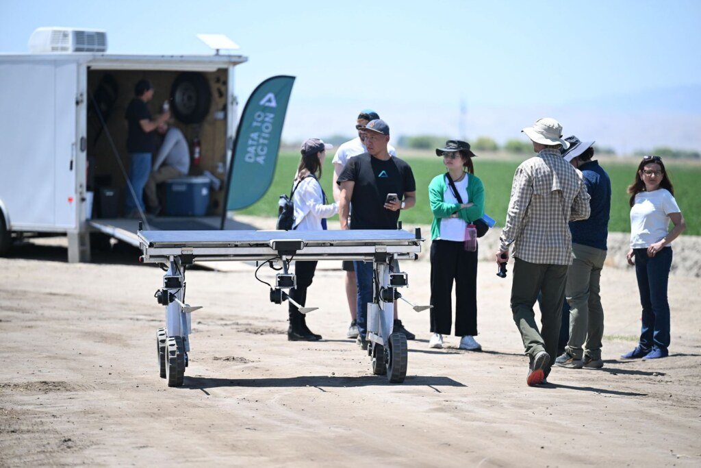 Aigen agricultural robot demonstrated in a Salinas Valley field, ag tech event photography by Josh Edelson