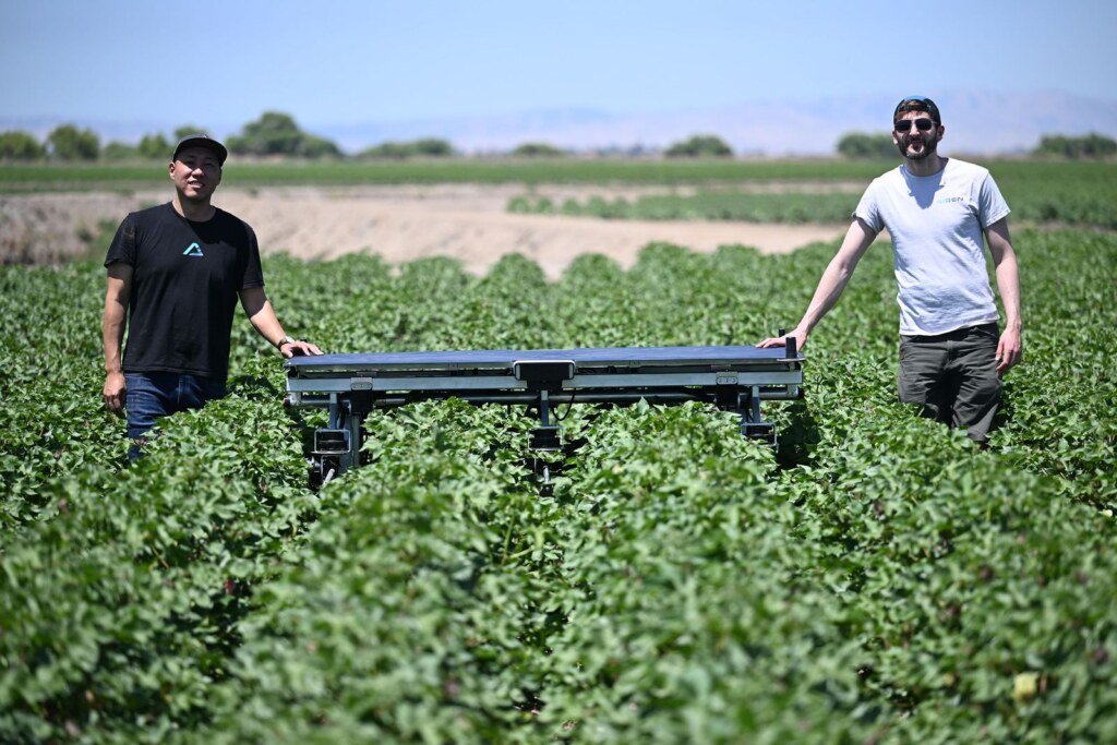 Aigen agricultural robot demonstrated in a Salinas Valley field, ag tech event photography by Josh Edelson