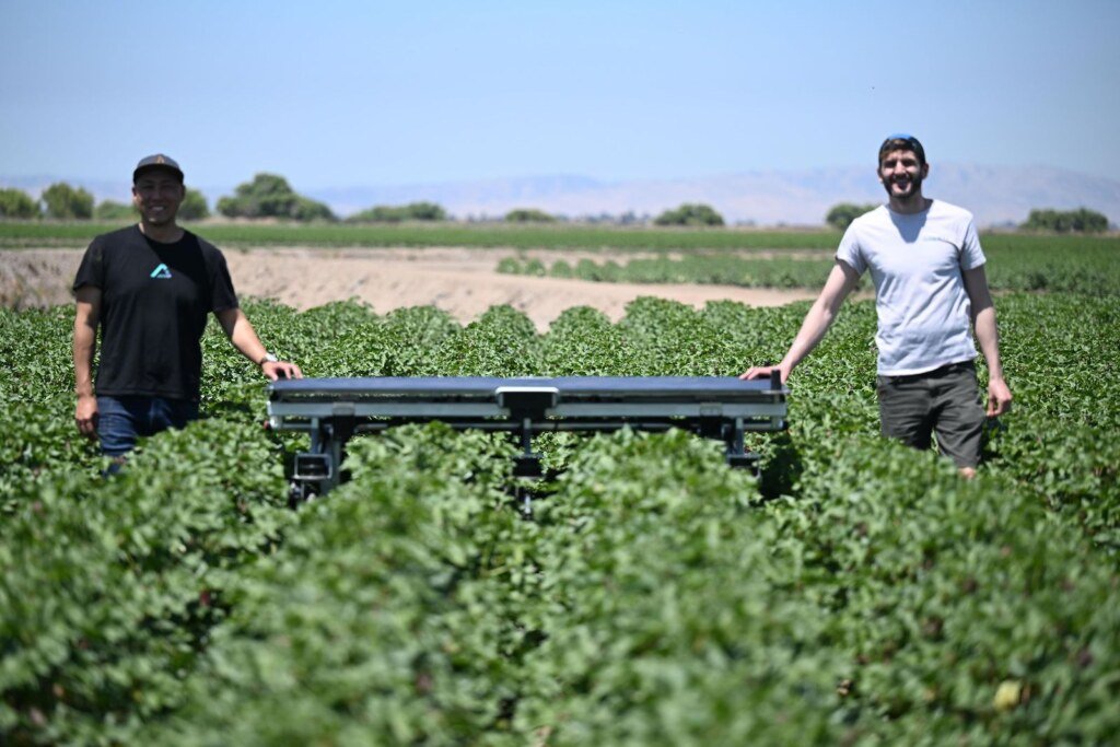 Aigen agricultural robot demonstrated in a Salinas Valley field, ag tech event photography by Josh Edelson