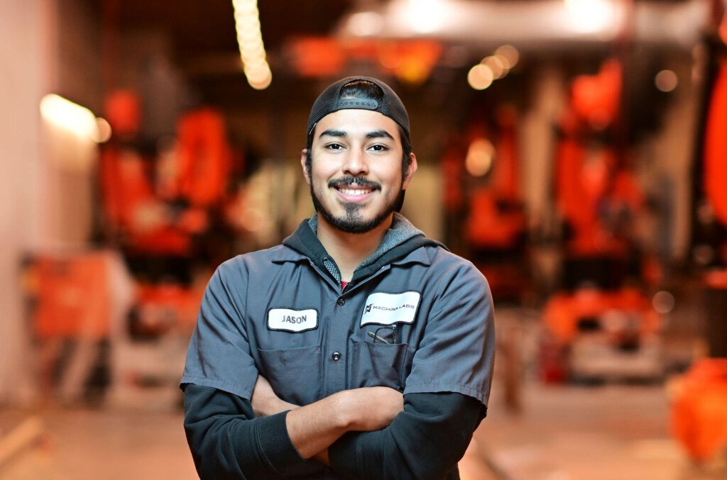 Machina Labs team headshots on the robotics factory floor in Los Angeles by Josh Edelson