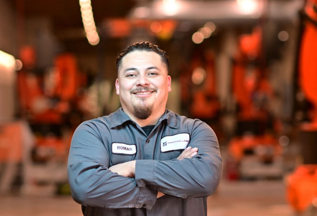 Machina Labs team headshots on the robotics factory floor in Los Angeles by Josh Edelson