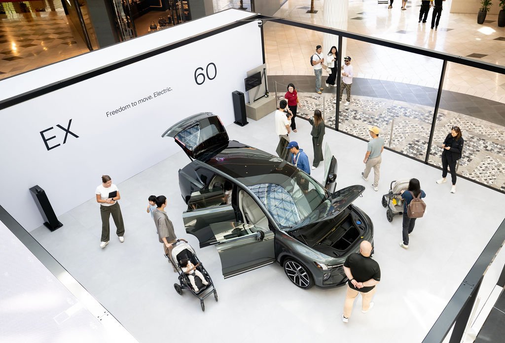 Volvo EX60 activation at a Santa Clara mall, brand activation and automotive photography by Josh Edelson for Nth Degree